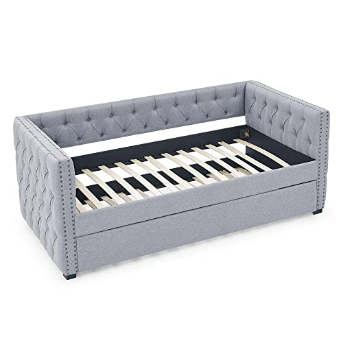 Fabric Upholstered Twin Size Daybed with Trundle H397