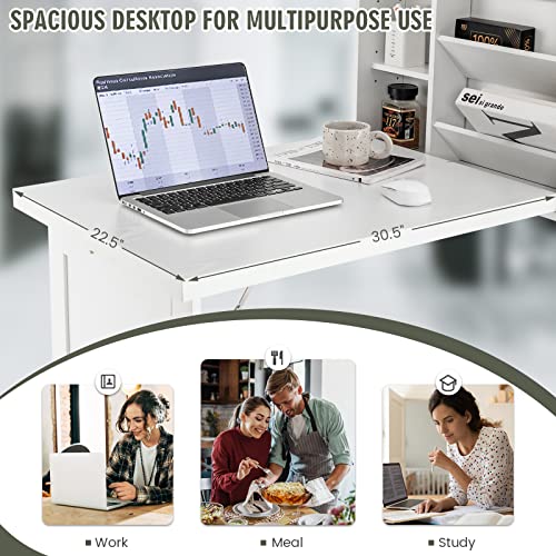 Black Folding Wall-Mounted Desk with Storage Bookcases T9881