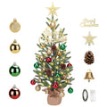 24-inch Mini Christmas Tree with 30 LED Lights & 26 Ornaments, PE Branch Tips & Cement Base K541411