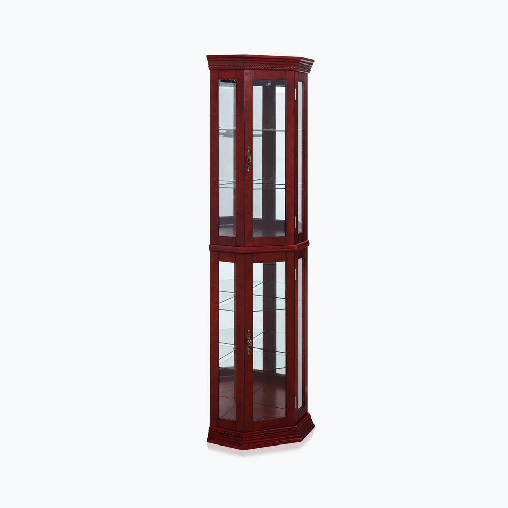 Cherry 5 Sided Lighted Corner Curio Cabinet W964