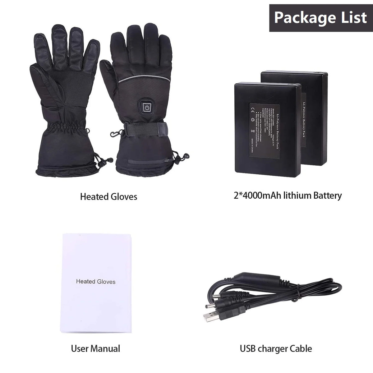 Black Rechargeable Electric Heated Gloves F657