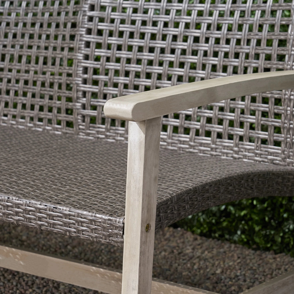 Light Gray Wood and Wicker Outdoor Sofa B24997