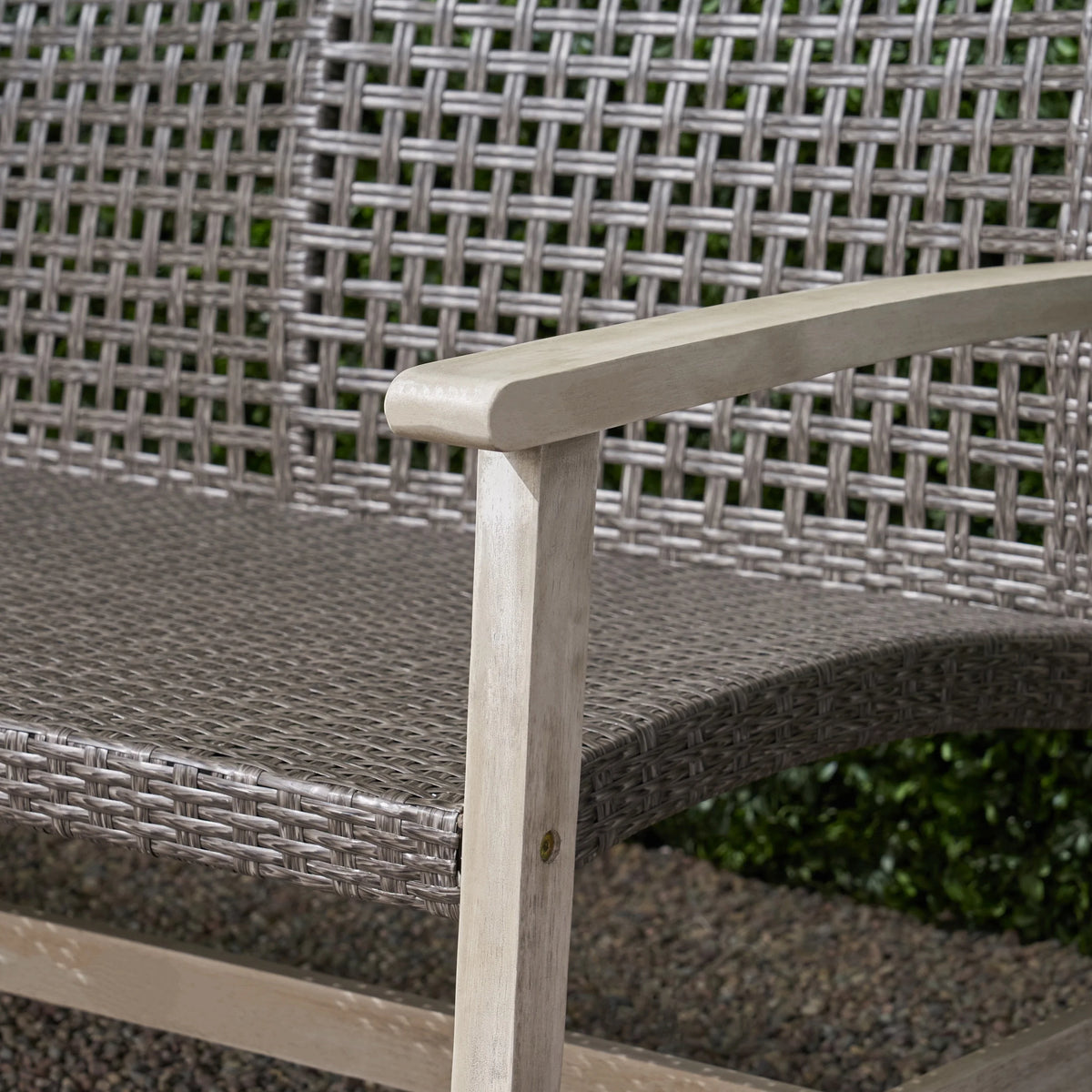 Light Gray Wood and Wicker Outdoor Sofa B24997