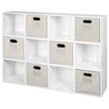 12 Cube Storage Set with 6 Canvas Bins White Wood Grain Natural J8558
