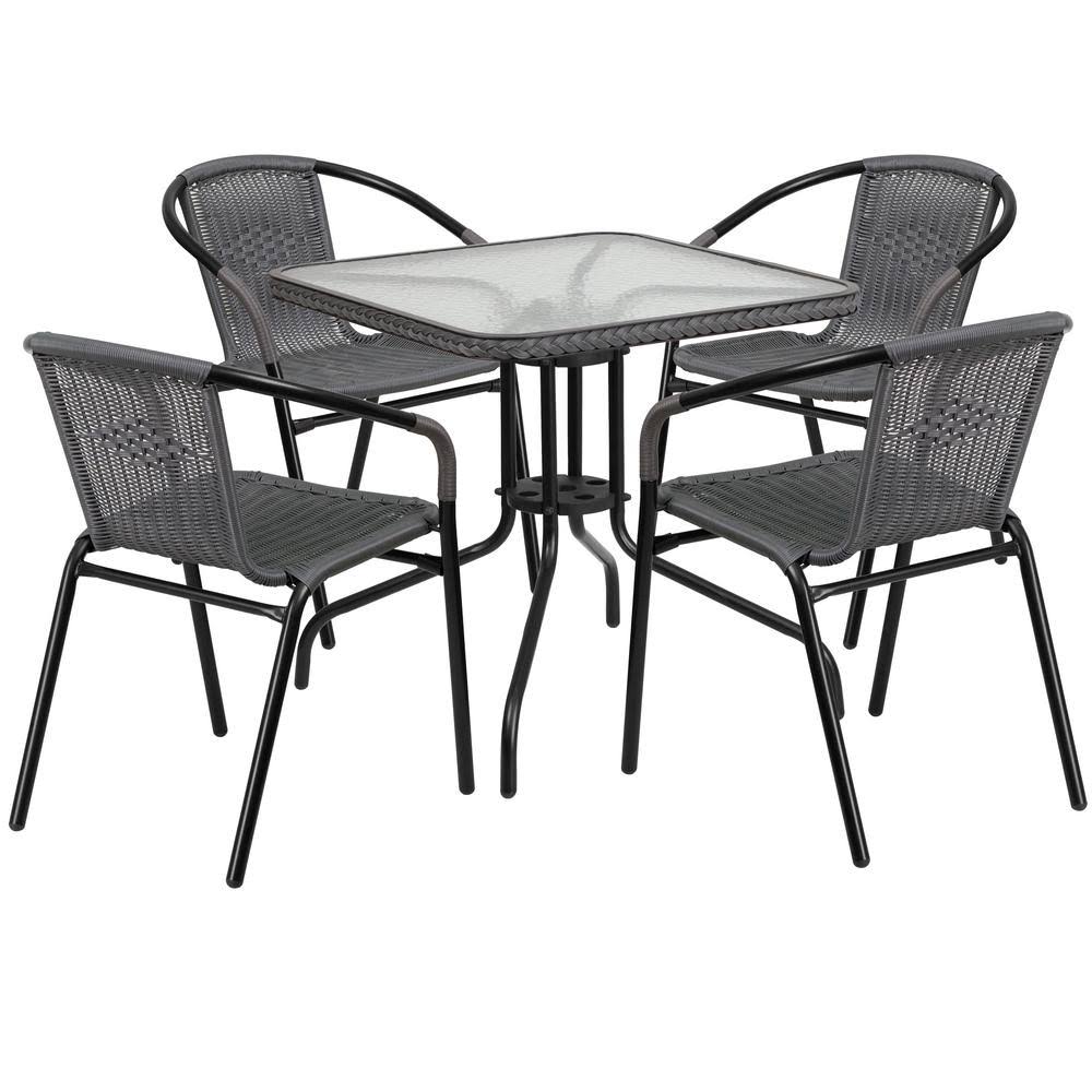 Black 5-Piece Metal Frame Outdoor Bistro Set U74446