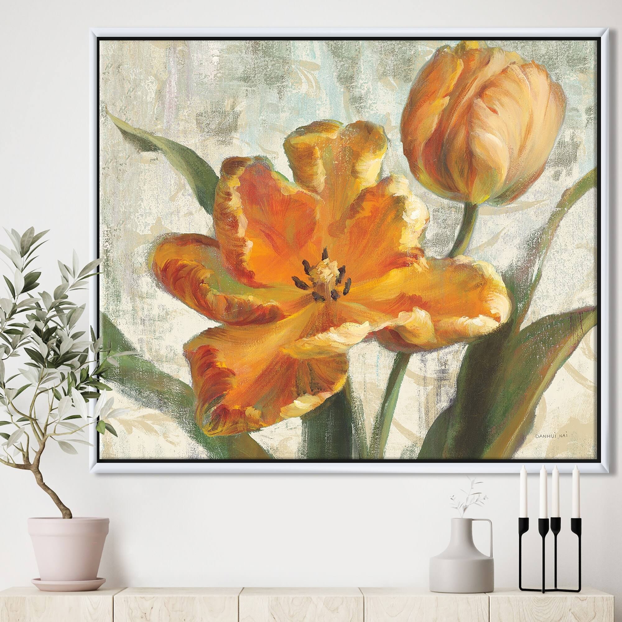 Green Ivory Framed Canvas - 44 in. Wide x 34 in. High - Gold V2015
