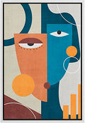 Framed Canvas Print Wall Art Abstract Blue Orange Yellow Polygon Face K51409