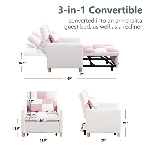 Convertible Chair Bed with Pillow Velvet Fabric X582