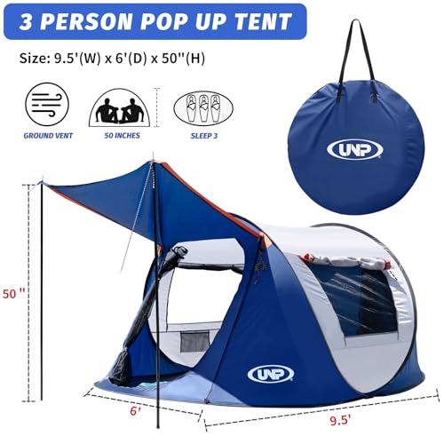 3 Person Instant Pop Up Camping Tent with Carrying Bag I5308