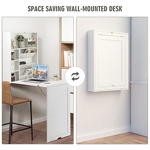 Black Folding Wall-Mounted Desk with Storage Bookcases T9881