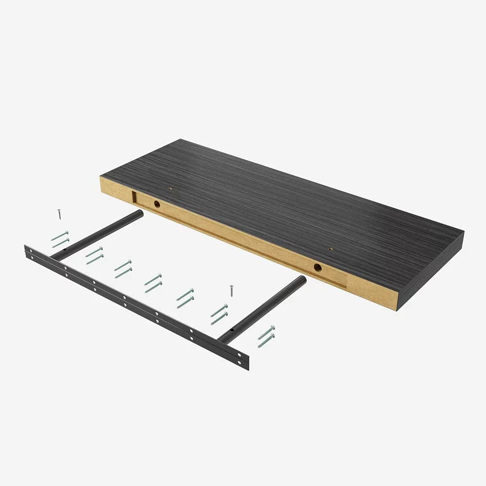 Walnut Wooden Floating Wall Shelf 36 in W x 12.75 in D x 2 in H Set of 2 G6951