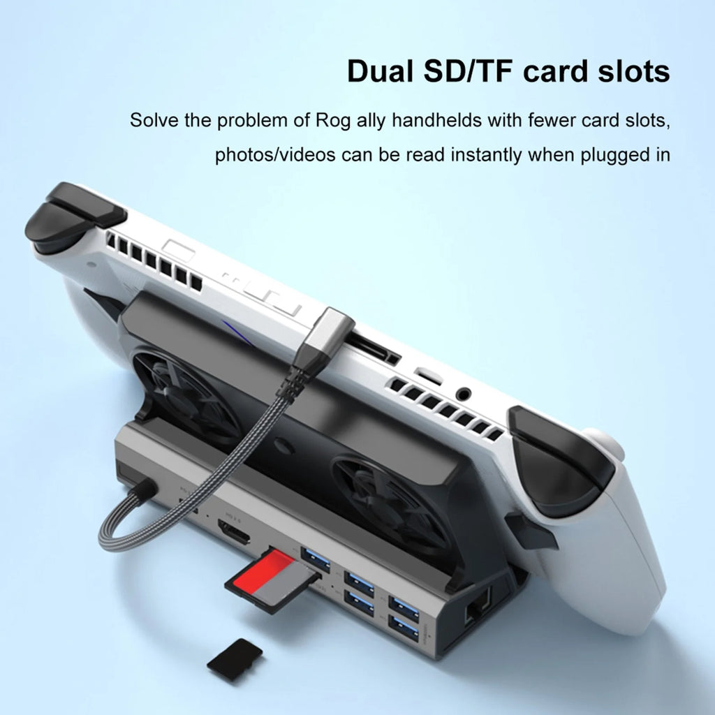 Steam Deck Docking Station with 2 Fans, 4K 60Hz HD Multimedia Interface, USB3.0 2.0, Gigabit RJ45, 100W PD Charging Port O369777