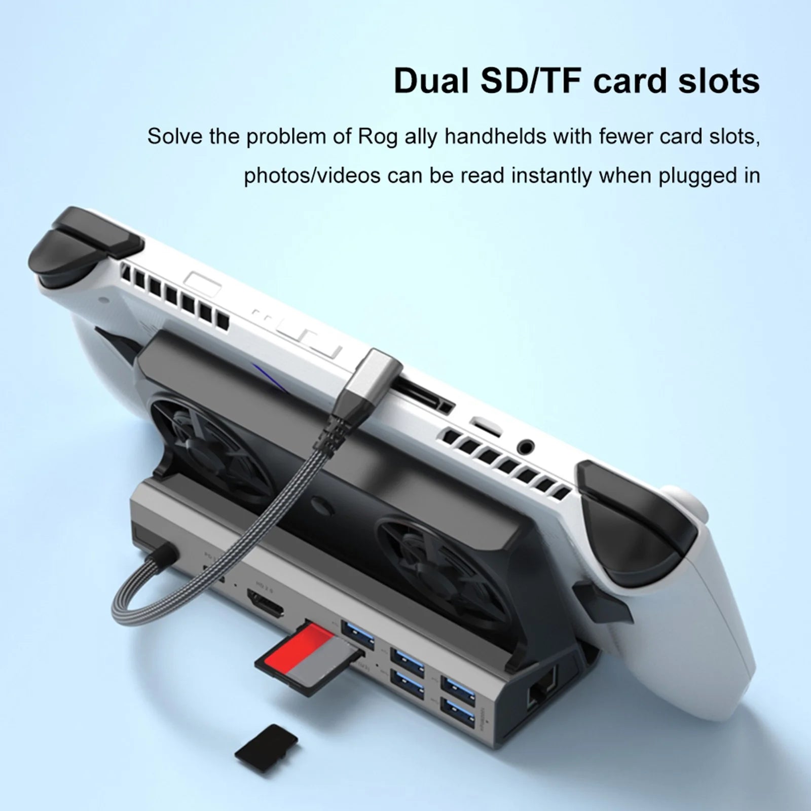 Steam Deck Docking Station with 2 Fans, 4K 60Hz HD Multimedia Interface, USB3.0 2.0, Gigabit RJ45, 100W PD Charging Port O369777