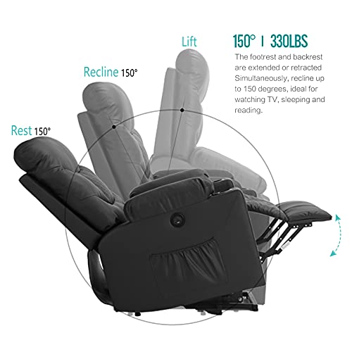 Grey Linen Fabric Power Lift Recliner Chair with Massage and Heated T69016