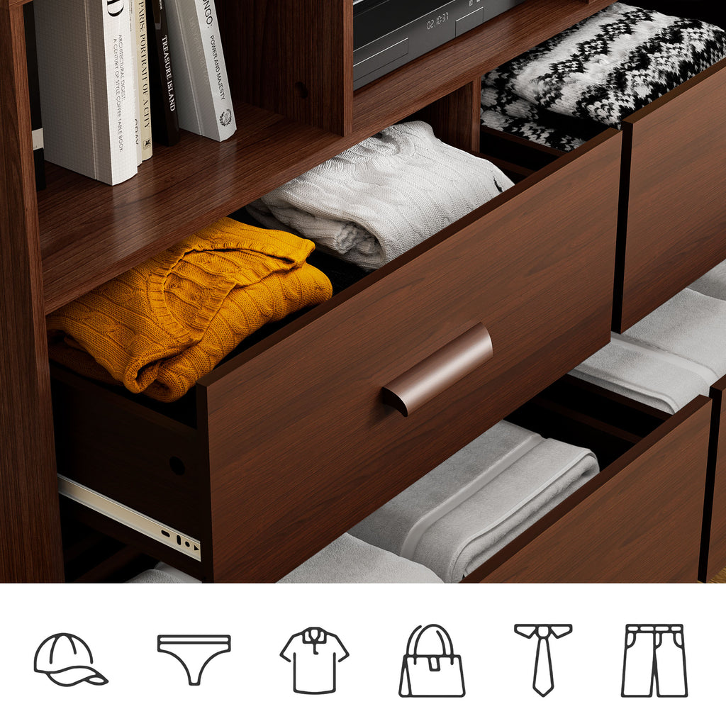 White and Brown 4 Drawers Wood Dresser with 3 Open Shelves Q196
