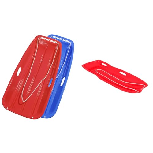 Red and Blue Plastic Toboggan Snow Sled with Pull Rope (2 Pack) C7801