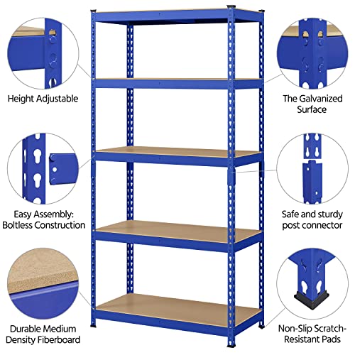 5 Tier Heavy Duty Adjustable Metal Shelving Unit, Blue V839