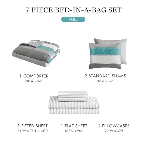 Queen Aqua/Grey 7 Piece Microfiber Comforter Set E118103