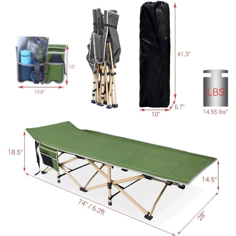 Portable Folding Camp Cot with 2 Side Pockets U490351