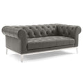 Gray Leather Button Tufted Chesterfield Loveseat A6756