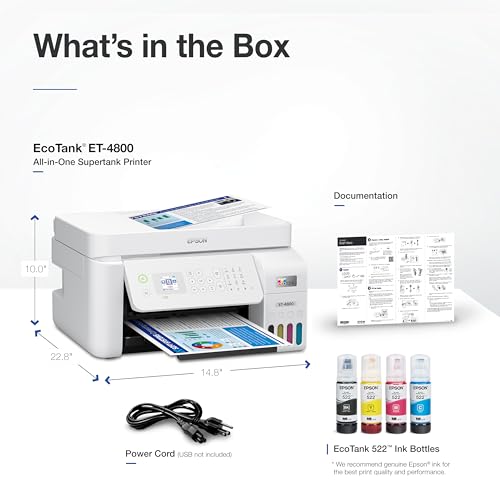 White Wireless All-in-One Supertank Printer with Scanner, Copier, Fax, ADF and Ethernet L362253