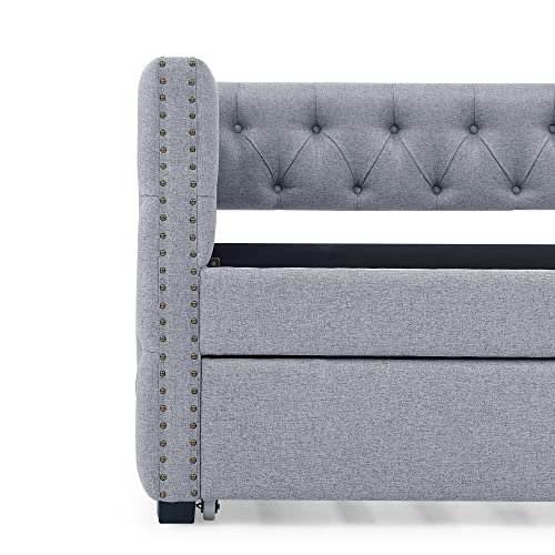 Fabric Upholstered Twin Size Daybed with Trundle H397