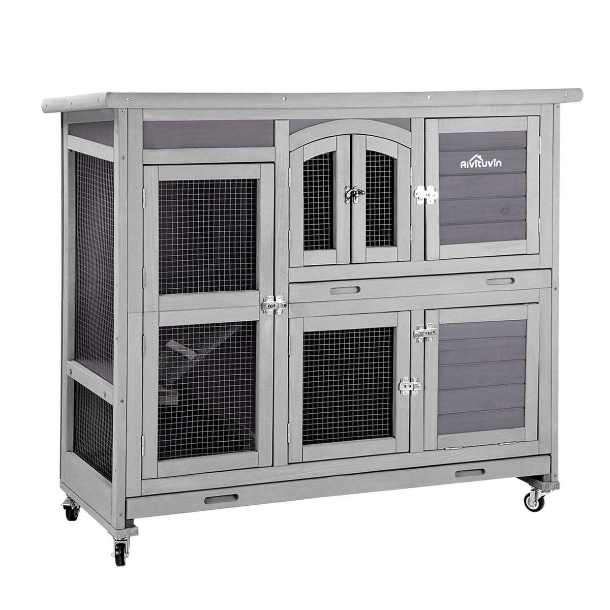 47 Two Story Rabbit Hutch Bunny Cage with Wheels W81707