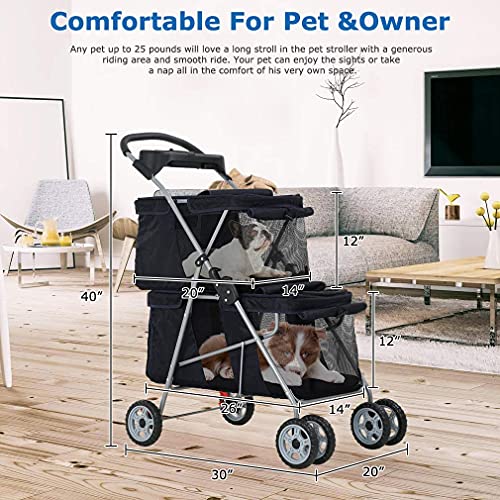 Pink 4 Wheel Folding Pet Stroller with Storage Basket I16766