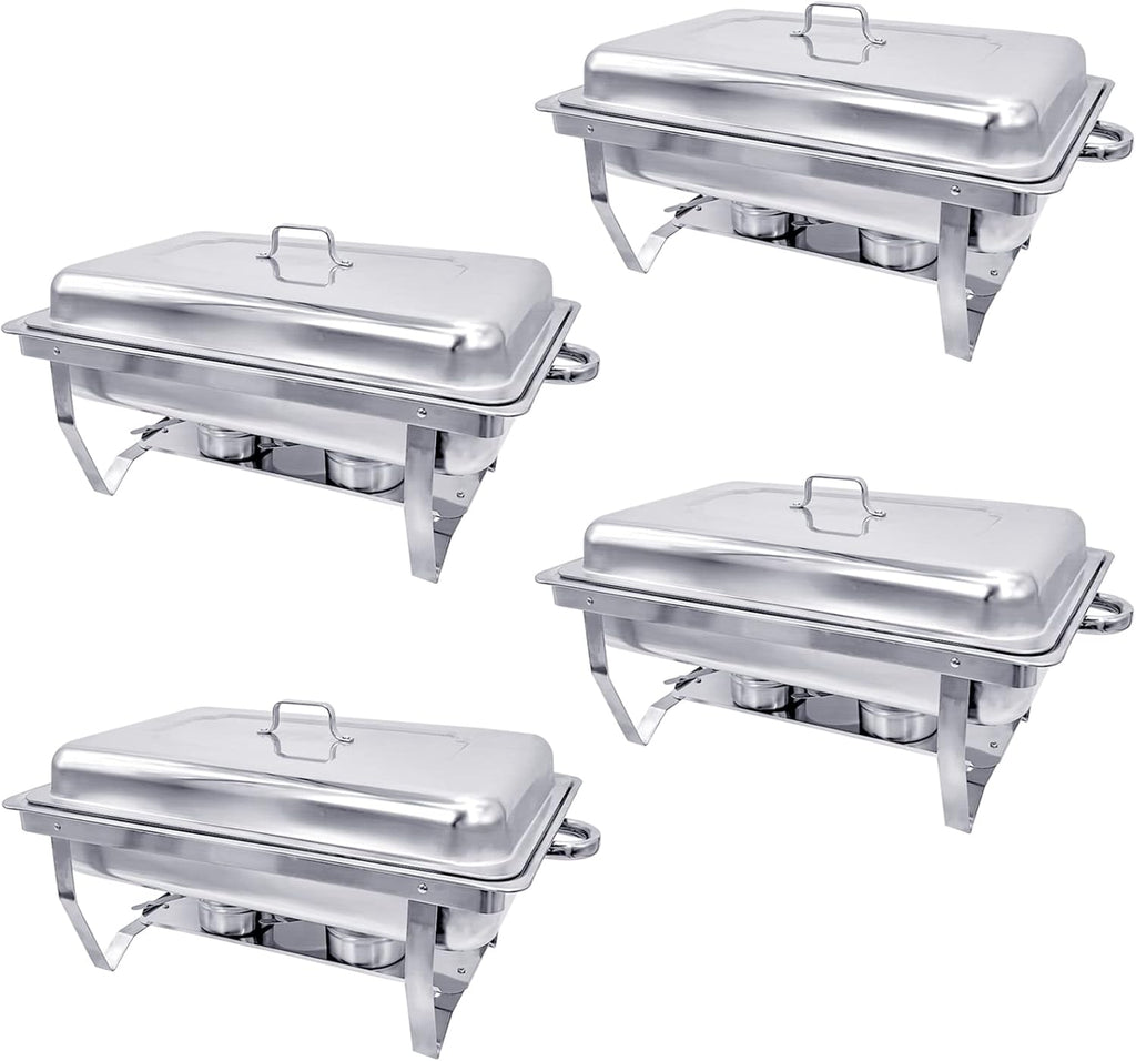 Chafing Dish Buffet Set 4 Pack 8QT Half Size Food Warmer Chafer Complete Set with Water Pan, Chafing Fuel Holder U110