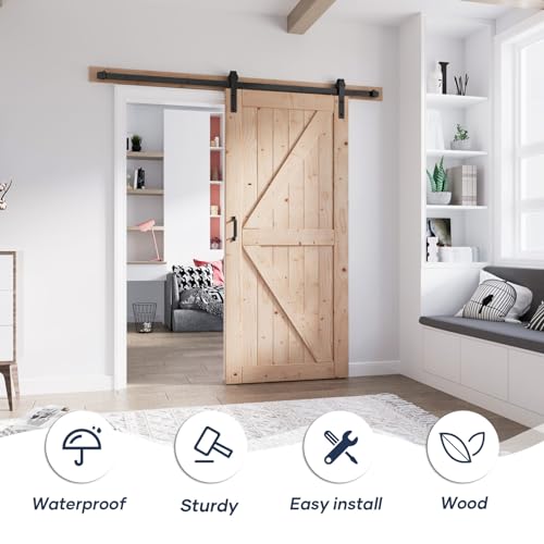 48in x 80in Sliding Wood Barn Door with 8FT Barn Door Hardware Kit Z532465