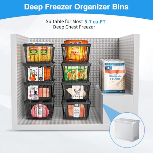 4 Pack Stackable Freezer Organizers Bins with Folding Handles, Black S950149