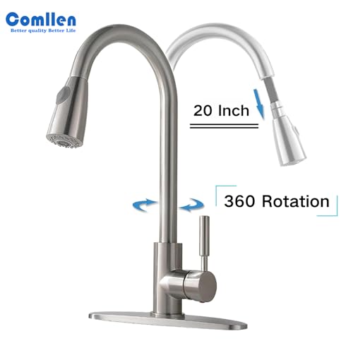 Single Handle Brushed Nickel Kitchen Faucet with Pull Down Sprayer Q216
