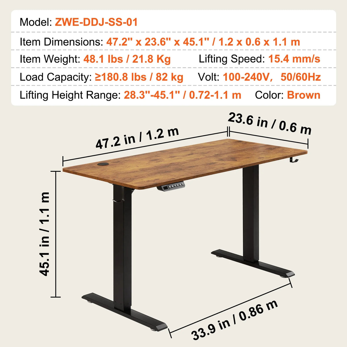 47.2" x 23.6" Adjustable Height Electric Standing Desk X910