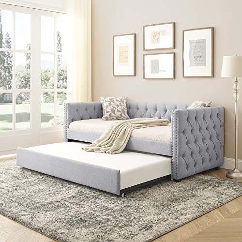 Fabric Upholstered Twin Size Daybed with Trundle H397