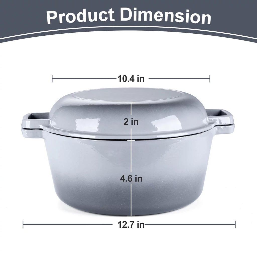 2-in-1 Enameled Cast Iron Dutch Oven with Skillet Lid, 5 Quart F6297