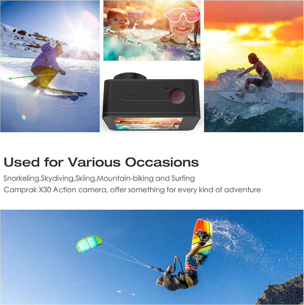 4K 60FPS 20MP Waterproof Action Camera with Touch Screen Stabilizer 2 Rechargeable 1350 Batteries and Accessories Kit M5661
