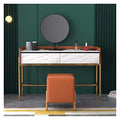White Dressing Vanity Table with 2 Drawers, Round Mirror and Stool L24183