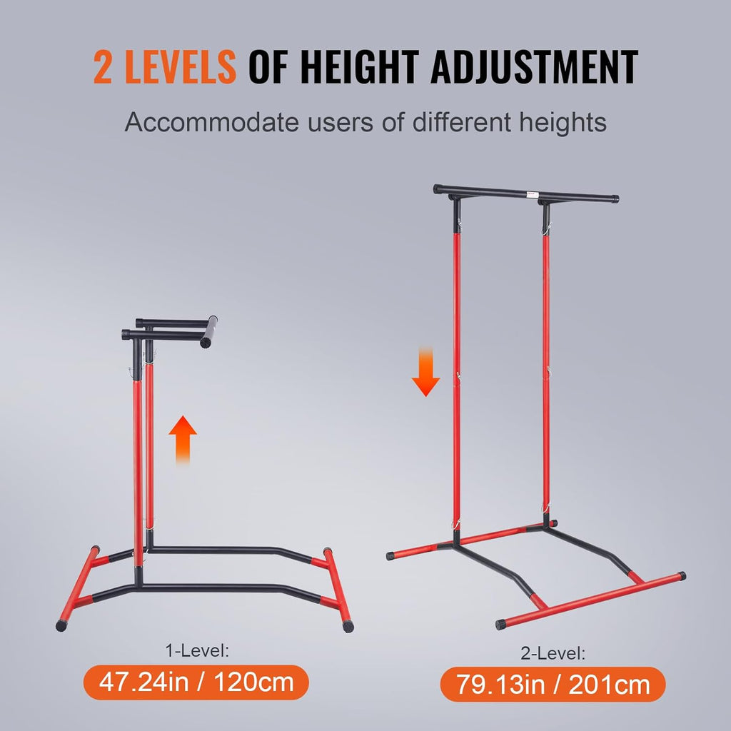 Black & Red 2-Level Height Adjustable Pull Up Bar Dip Station V662104
