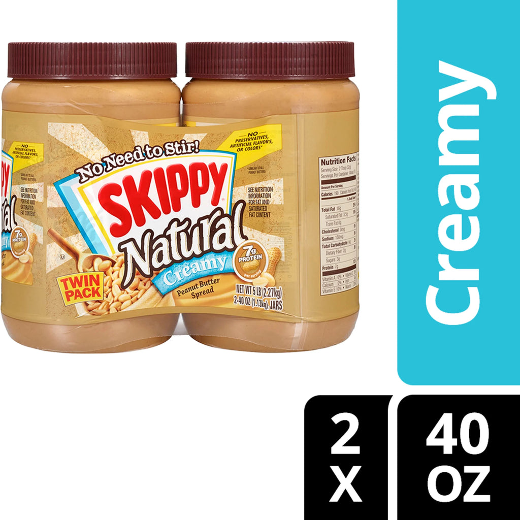 40 oz Plastic Jar Twin Pack Natural Creamy Peanut Butter Spread M201