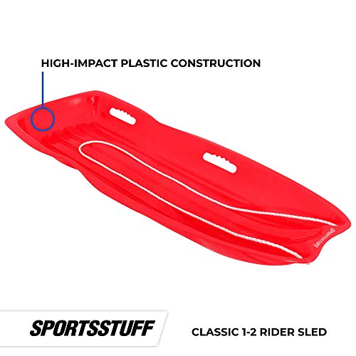 Red and Blue Plastic Toboggan Snow Sled with Pull Rope (2 Pack) C7801