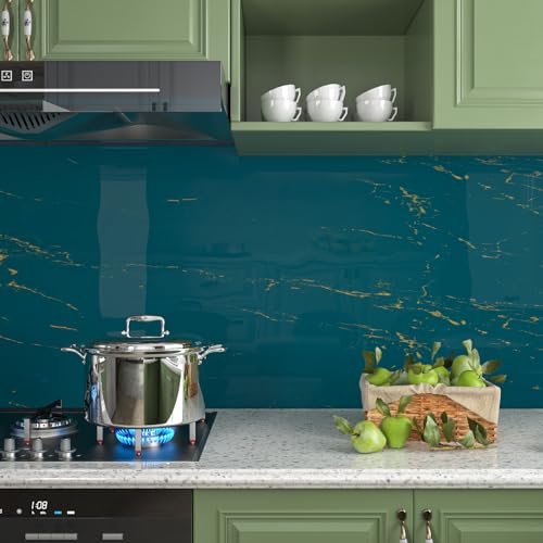 Dark Teal Blue and Gold Marble Peel and Stick Vinyl Contact Paper 15.8x78.8 P500