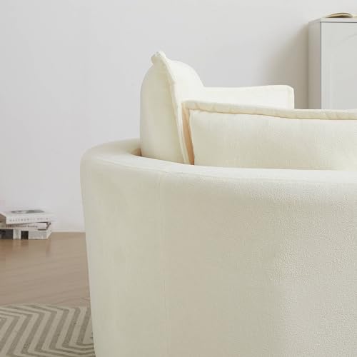 White Sherpa Fabric Swivel Barrel Chair with Storage Ottoman L1226