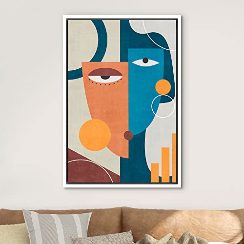 Framed Canvas Print Wall Art Abstract Blue Orange Yellow Polygon Face K51409