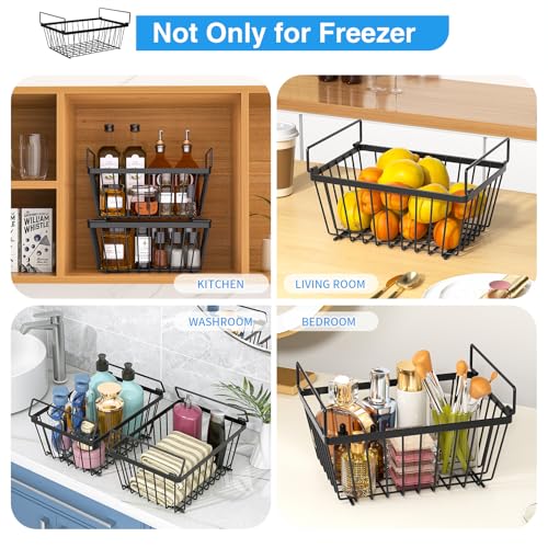 4 Pack Stackable Freezer Organizers Bins with Folding Handles, Black S950149