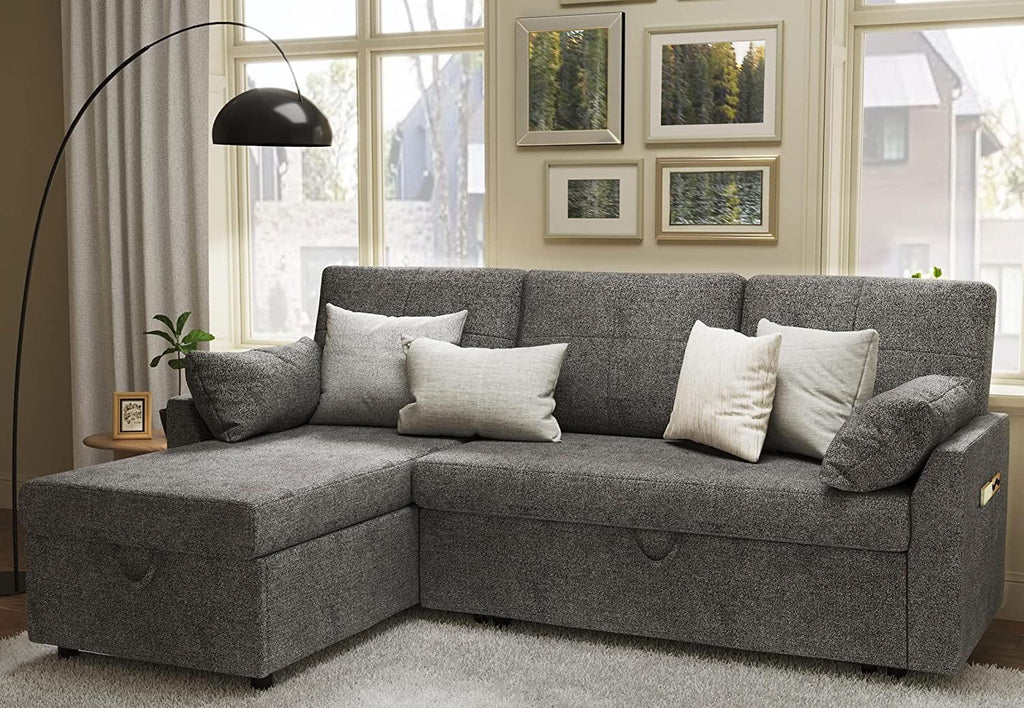 Gray Chenille Sleeper Sofa with Storage Chaise R656079