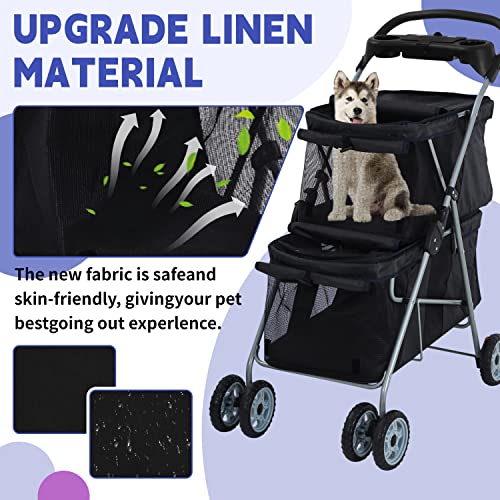 Pink 4 Wheel Folding Pet Stroller with Storage Basket I16766