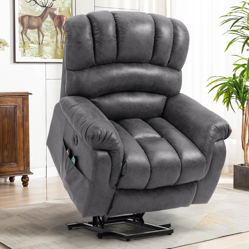 Gray Power Lift Recliner Chair with Heat & Massage E8775