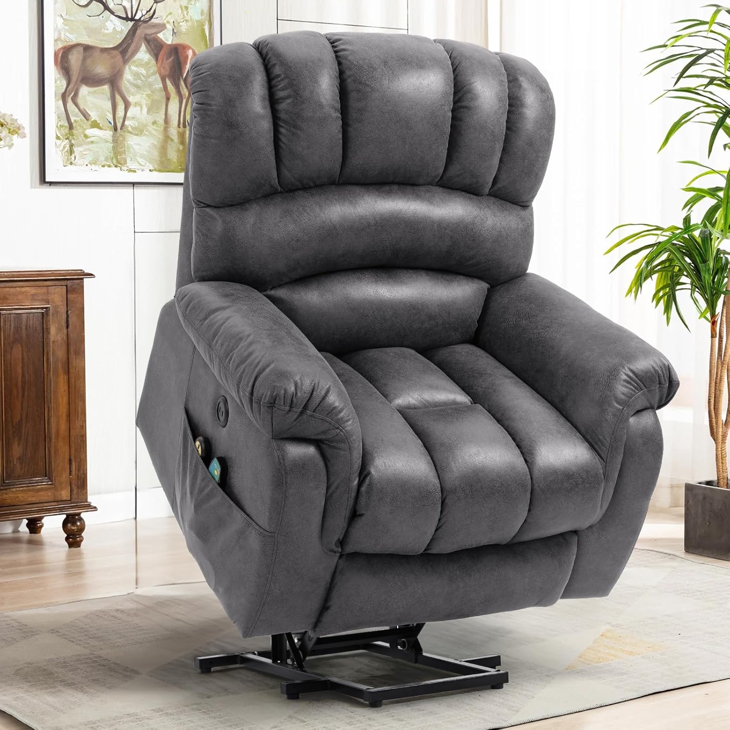 Gray Power Lift Recliner Chair with Heat & Massage E8775