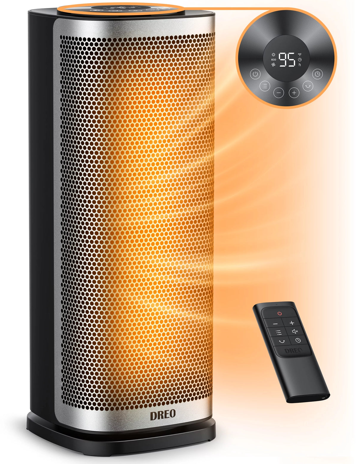 1500W Ceramic Electric Portable Heater with Thermostat, 70° Oscillating, Remote, 12H Timer H47998