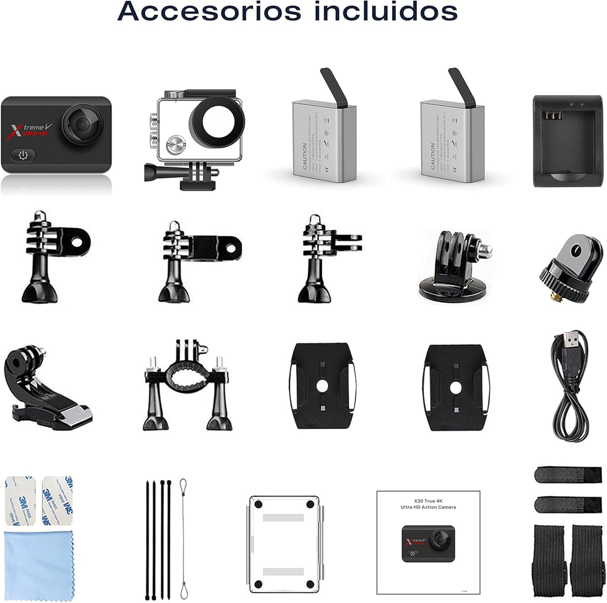 4K 60FPS 20MP Waterproof Action Camera with Touch Screen Stabilizer 2 Rechargeable 1350 Batteries and Accessories Kit M5661